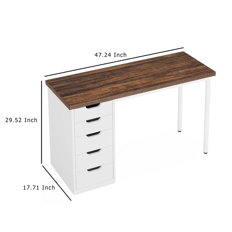 Benjara Computer Desk w 5 Drawers and White Metal Legs- 47