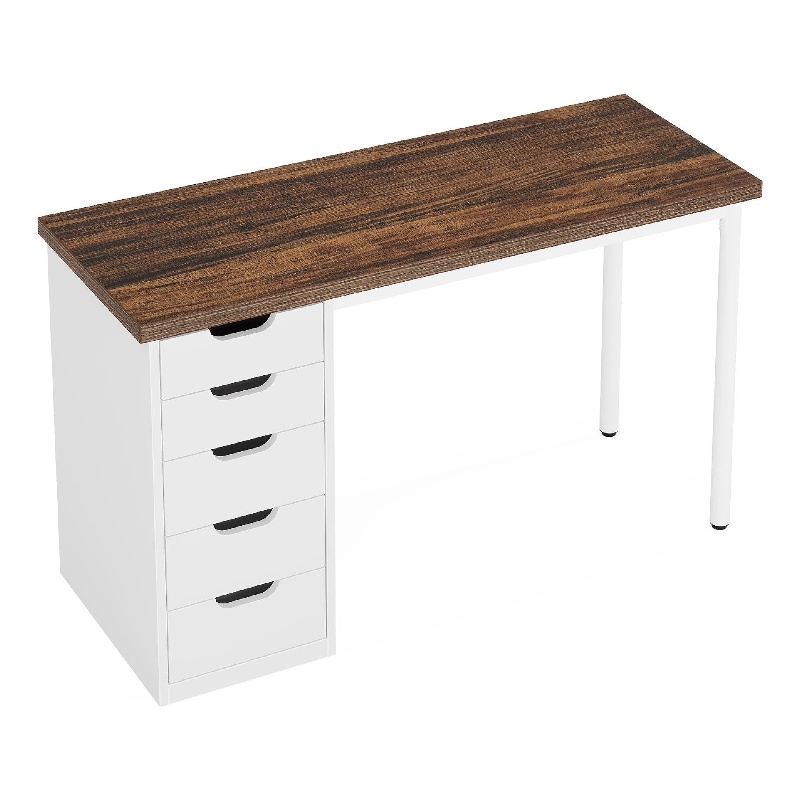Benjara Computer Desk w 5 Drawers and White Metal Legs- 47