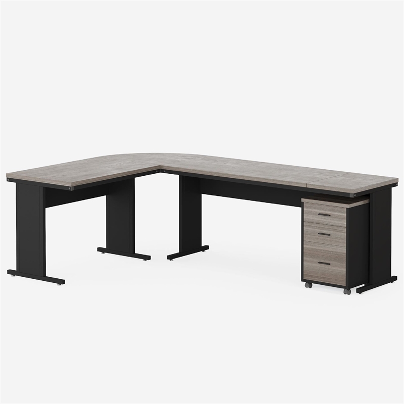 Benjara Executive Desk w File Cabinet and Reversible L Setup- 83