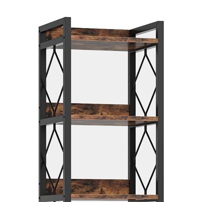 Benjara Corner Bookcase- 7 Tier Rustic Brown Wood Shelves- 79