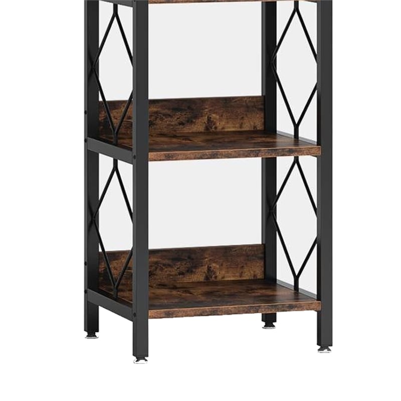 Benjara Corner Bookcase- 7 Tier Rustic Brown Wood Shelves- 79