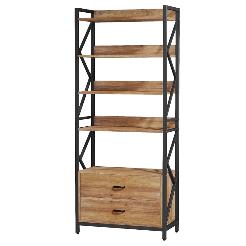 Benjara 5 Tier Bookshelf w 2 Drawers- 71