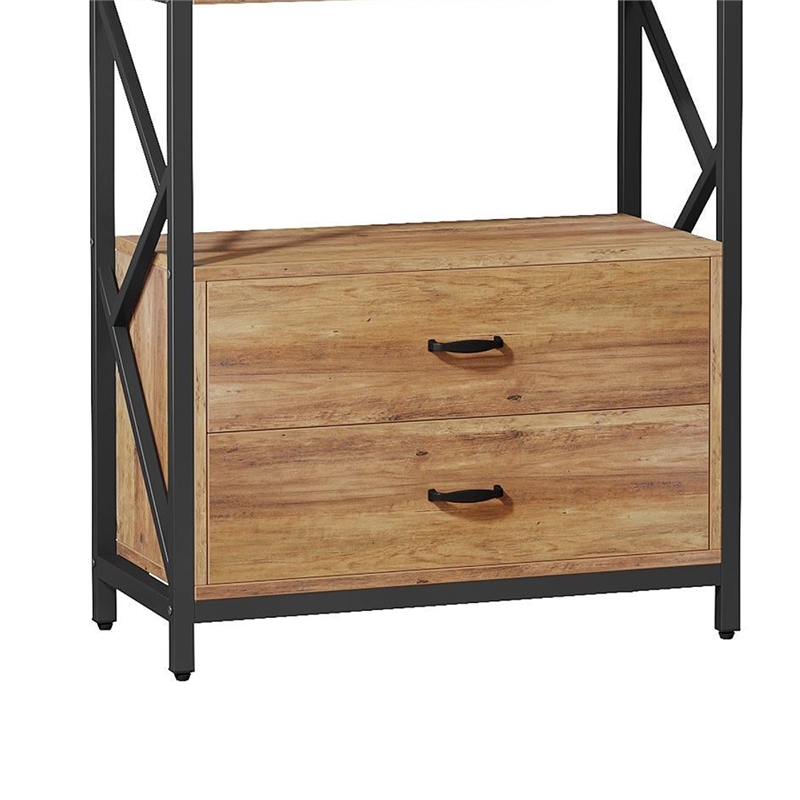 Benjara 5 Tier Bookshelf w 2 Drawers- 71