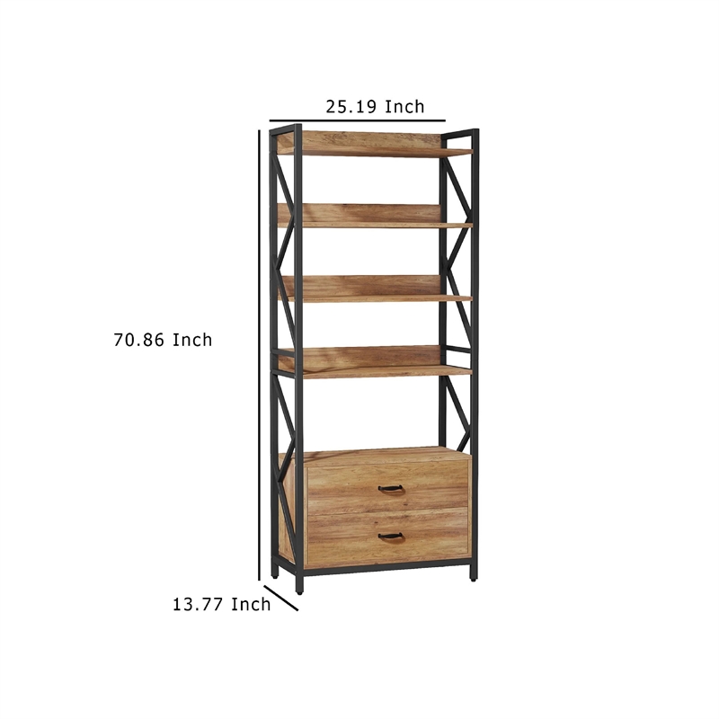 Benjara 5 Tier Bookshelf w 2 Drawers- 71