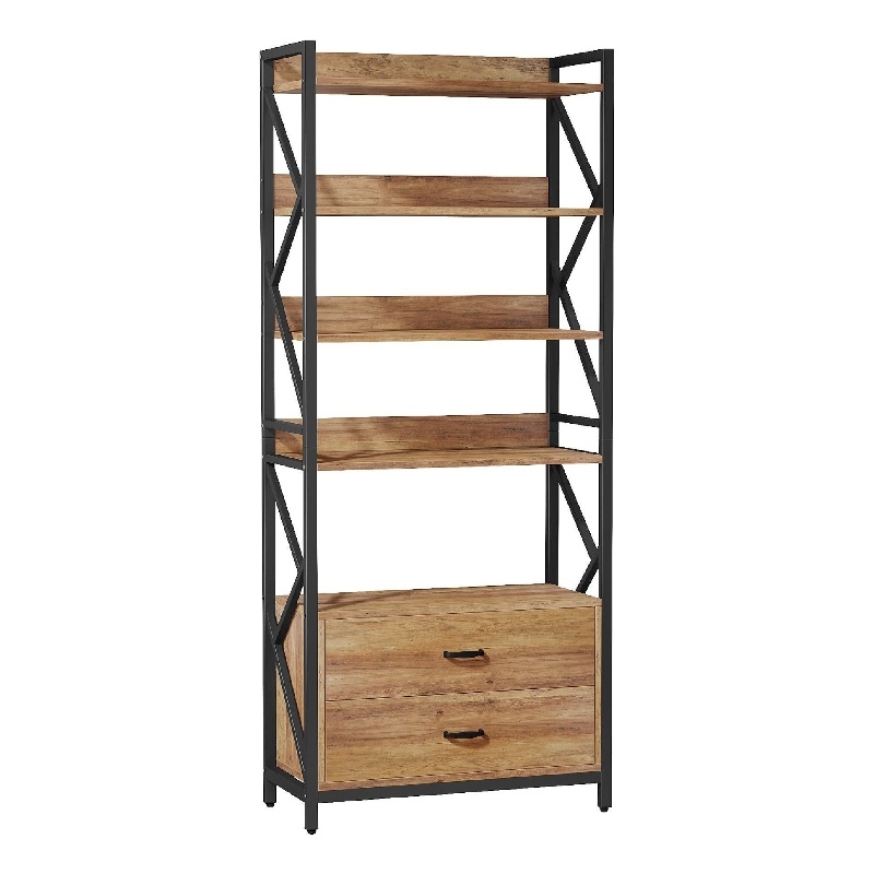 Benjara 5 Tier Bookshelf w 2 Drawers- 71