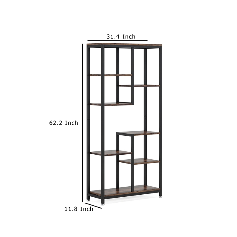 Benjara Industrial Art Bookshelf w 8 Open Shelves- 31