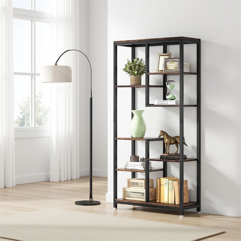 Benjara Industrial Art Bookshelf w 8 Open Shelves- 31
