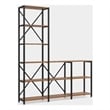Benjara Ladder Corner Bookcase- 9 Shelf- Industrial Black Metal- Brown Wood
