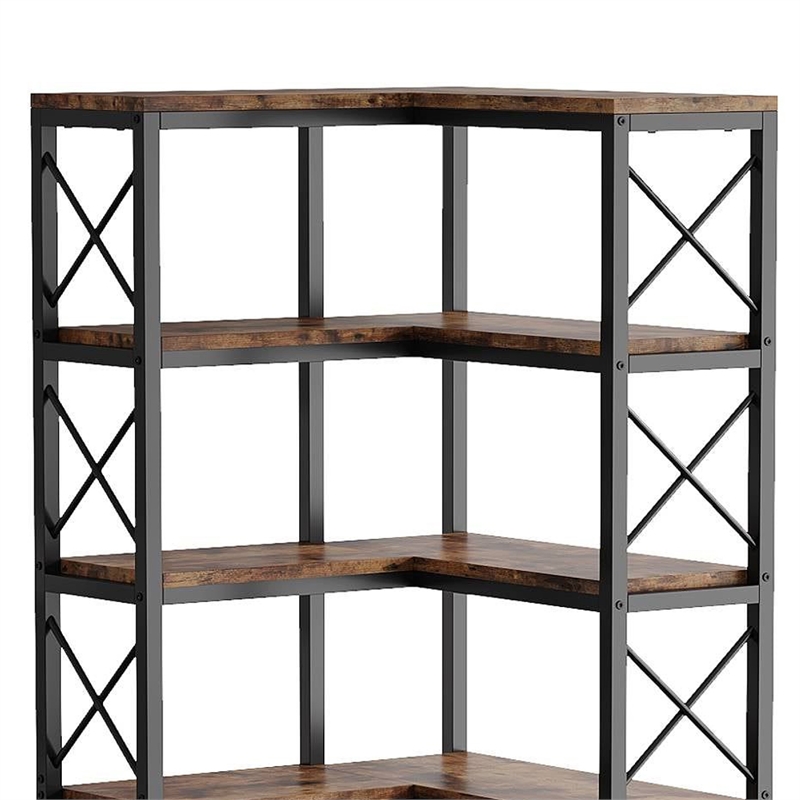 Benjara Corner Bookcase- 7 Tier w 14 Open Shelves- 79