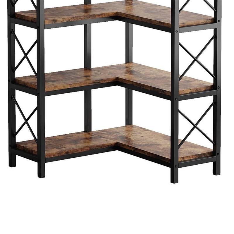 Benjara Corner Bookcase- 7 Tier w 14 Open Shelves- 79