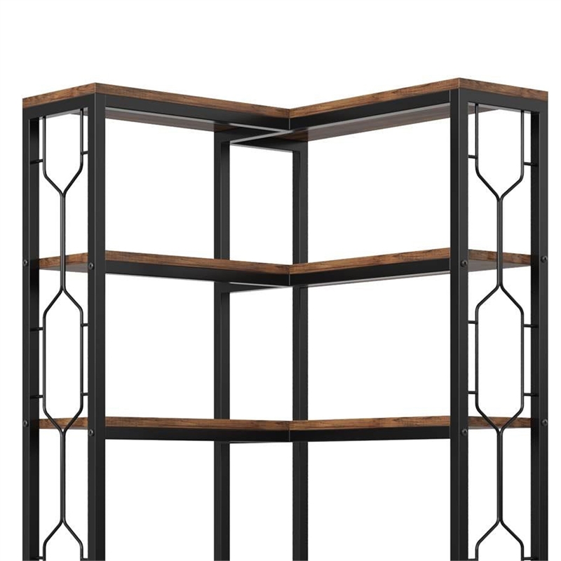 Benjara 7 Tier Corner Bookcase- 14 Open Wood Shelves- 79
