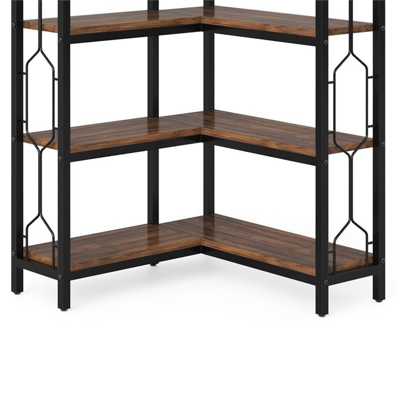 Benjara 7 Tier Corner Bookcase- 14 Open Wood Shelves- 79
