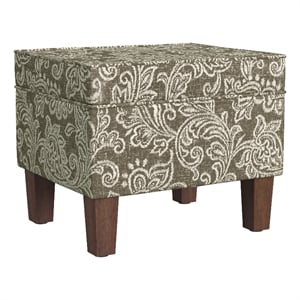 Benjara Ishi Accent Storage Ottoman- 22&quot Brown White Classic Floral Print