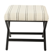 Benjara Square Ottoman Footstool- Black Metal- White Striped Polyester 20 Inch