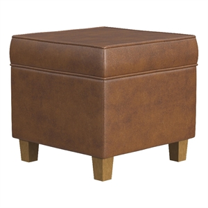 Benjara Pyp Square Storage Ottoman- 18&quot Rich Dark Brown Faux Leather