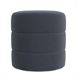 Benjara Sem Round Accent Ottoman- Royal Blue Channel Stitched Velvet 18 Inch