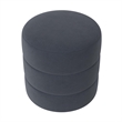 Benjara Sem Round Accent Ottoman- Royal Blue Channel Stitched Velvet 18 Inch