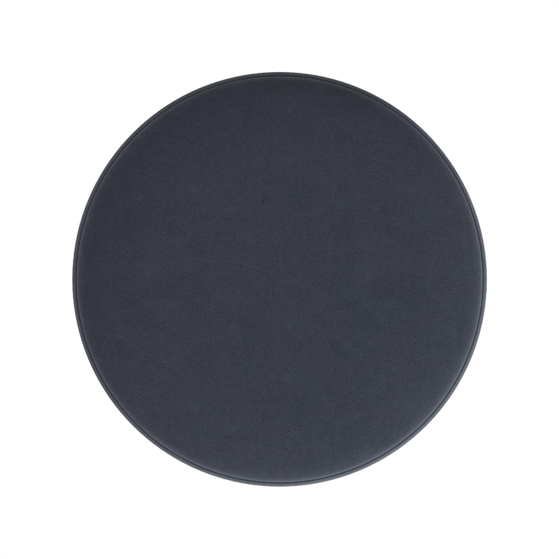 Benjara Sem Round Accent Ottoman- Royal Blue Channel Stitched Velvet 18 Inch