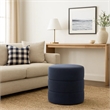 Benjara Sem Round Accent Ottoman- Royal Blue Channel Stitched Velvet 18 Inch