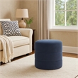 Benjara Sem Round Accent Ottoman- Royal Blue Channel Stitched Velvet 18 Inch