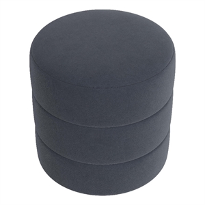 Benjara Sem Round Accent Ottoman- Royal Blue Channel Stitched Velvet 18 Inch