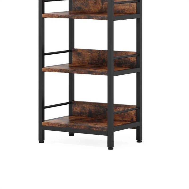 Benjara Meo Corner Bookshelf- 6 Shelves- Industrial Arched Black Metal Frame