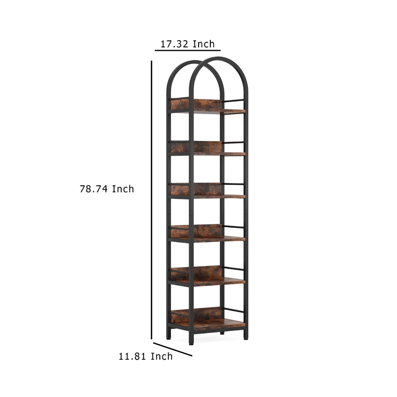 Benjara Meo Corner Bookshelf- 6 Shelves- Industrial Arched Black Metal Frame