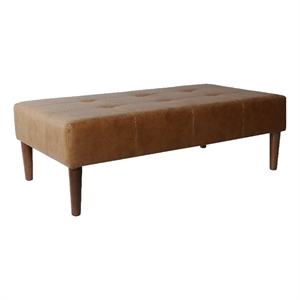 Benjara Coffee Table Ottoman- Brown Wood and Tufted Faux Leather- 46 Inch