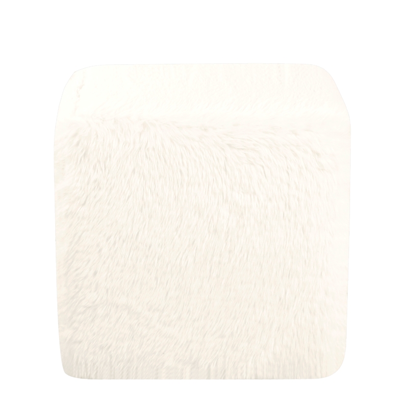 Benjara Lev Accent Ottoman- Square Cube SIlhouette with White Faux Fur 16 Inch