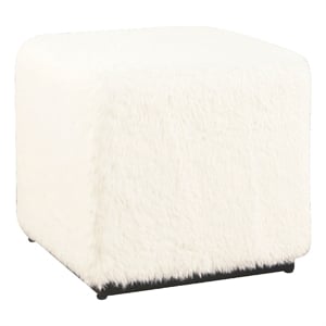 Benjara Lev Accent Ottoman- Square Cube SIlhouette with White Faux Fur 16 Inch