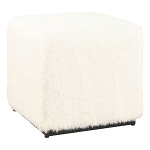 Benjara Lev Accent Ottoman- Square Cube SIlhouette with White Faux Fur 16 Inch
