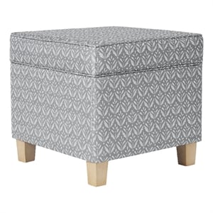 Benjara Pyp Square Storage Ottoman- 18&quot Gray Print Fabric- Brown Wood