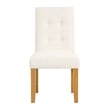 Benjara Rei Dining Chair Set of 2- Wood Frame- Cream Linen Woven Textured