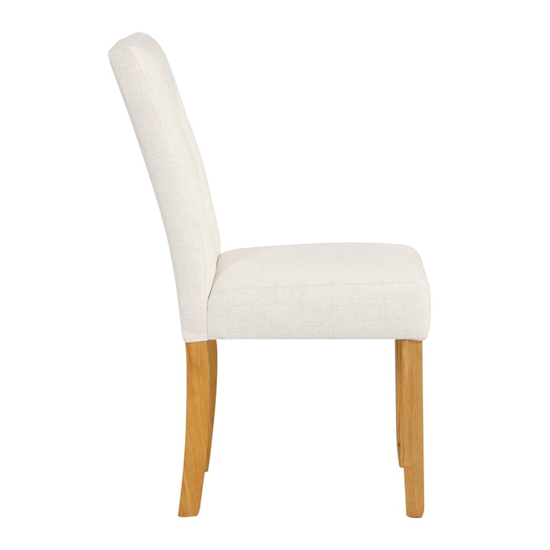 Benjara Rei Dining Chair Set of 2- Wood Frame- Cream Linen Woven Textured