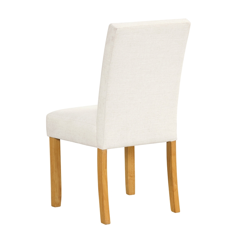 Benjara Rei Dining Chair Set of 2- Wood Frame- Cream Linen Woven Textured