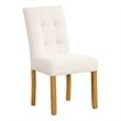 Benjara Rei Dining Chair Set of 2- Wood Frame- Cream Linen Woven Textured