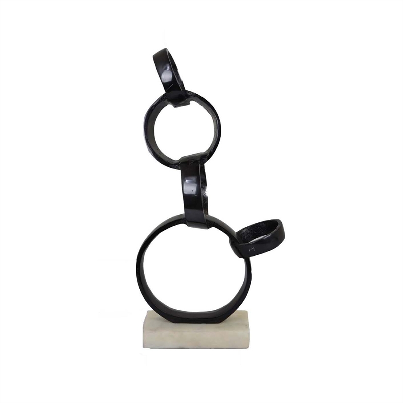 Benjara Lo Abstract Interlinked Ring Sculpture- Solid White Base- Black Metal