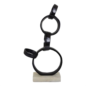 Benjara Lo Abstract Interlinked Ring Sculpture- Solid White Base- Black Metal