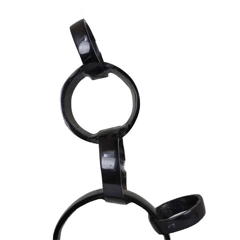 Benjara Lo Abstract Interlinked Ring Sculpture- Solid White Base- Black Metal