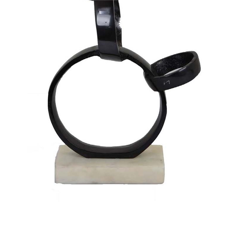 Benjara Lo Abstract Interlinked Ring Sculpture- Solid White Base- Black Metal
