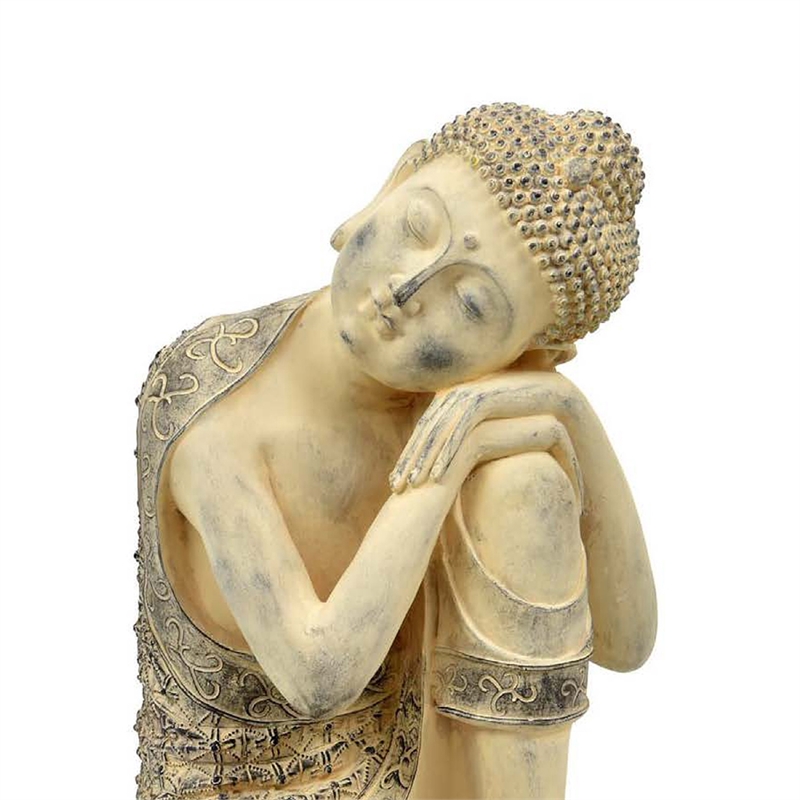 Benjara Decorative Resting Buddha Figurine- Antique Beige Resin- 14 Inch