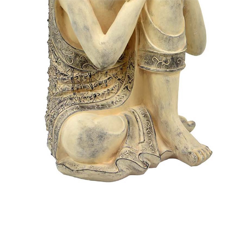 Benjara Decorative Resting Buddha Figurine- Antique Beige Resin- 14 Inch