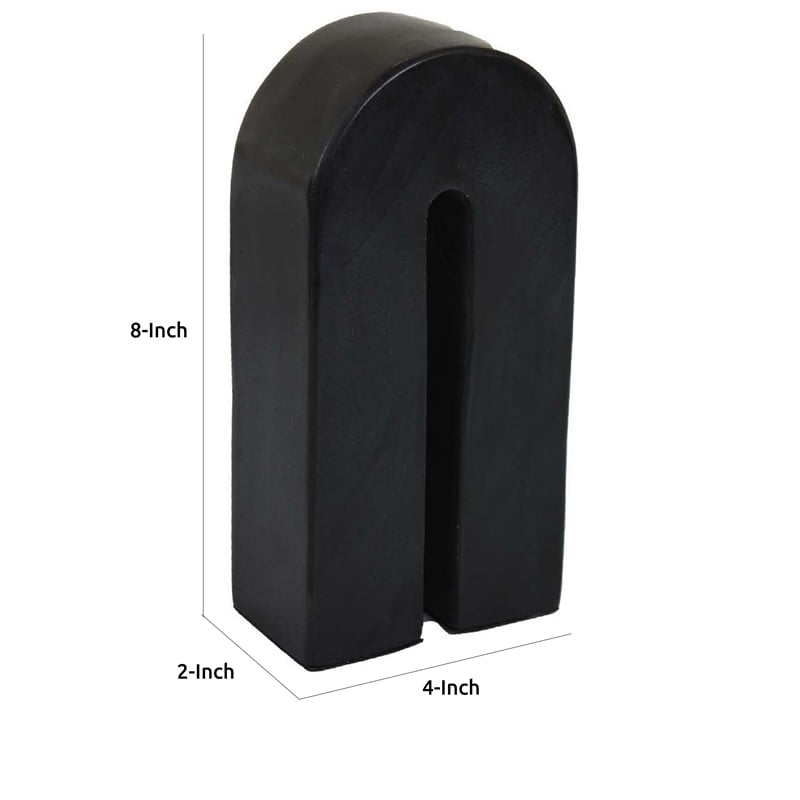 Benjara Modern Decorative Arch Sculpture in Matte Black Solid Marble- 8 Inch