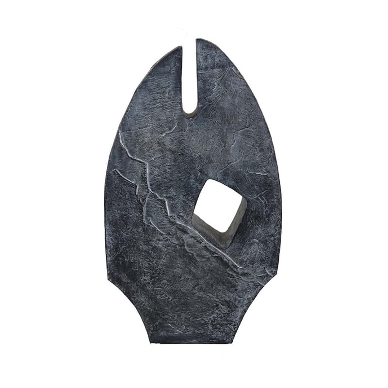 Benjara Stone Age Inspired Abstract Sculpture w Geometric Cutout- Black Resin