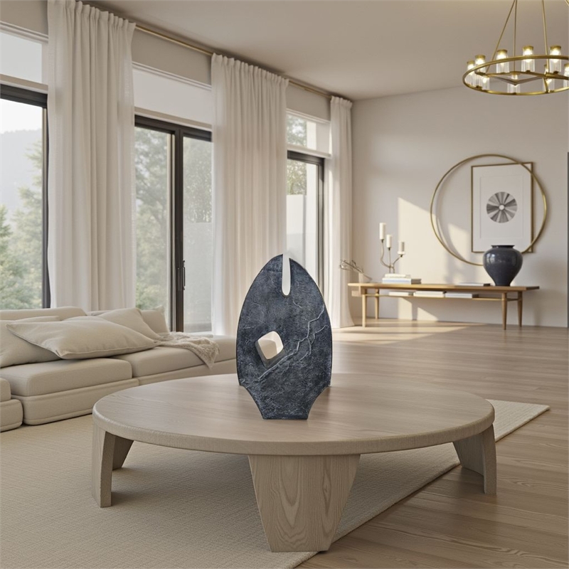 Benjara Stone Age Inspired Abstract Sculpture w Geometric Cutout- Black Resin