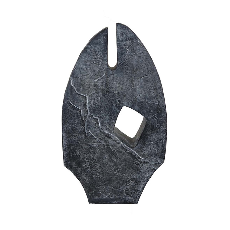 Benjara Stone Age Inspired Abstract Sculpture w Geometric Cutout- Black Resin