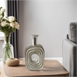 Benjara Peny Decorative Flower Vase- 22 Inch- Narrow Neck- Silver Resin Base