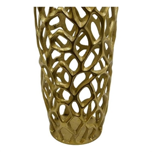 Benjara Decorative Accent Vase- Coral Inspired Open Pattern 23&quot Gold Metal
