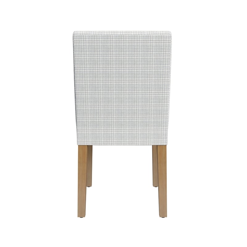 Benjara Kip Dining Chair- Honey Oak Wood- Cream Mini Grid Pattern Woven Fabric