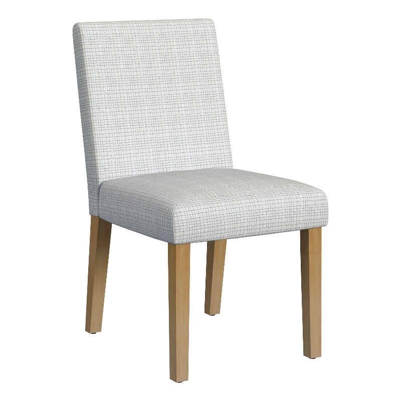 Benjara Kip Dining Chair- Honey Oak Wood- Cream Mini Grid Pattern Woven Fabric